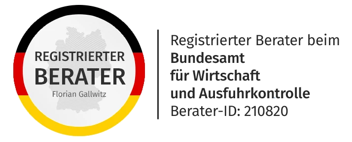 Registrierter Berater beim Bundesamt für Wirtschaft und Ausfuhrkontrolle -Berater-ID: 210820